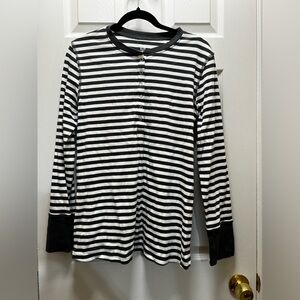 Kindred Bravely Ribbed Knit Nursing Top Gray Stripe Henley Organic Cotton XL